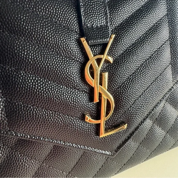 Yves Saint Laurent Black Quilted Clutch with Gold Logo - Picture 3 of 8